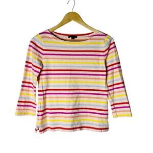 J. Crew 3/4 Sleeve Striped Tee T-Shirt Top Women's XS Multi Color Boat Neck